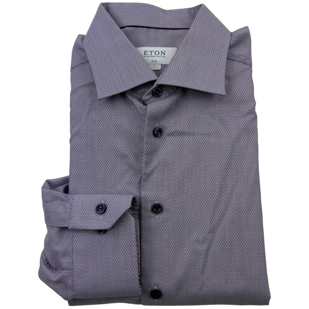 ETON Oxford Shirt Purple Red  Blue Cotton Long Sleeve Button Up Large Slim 16/41
